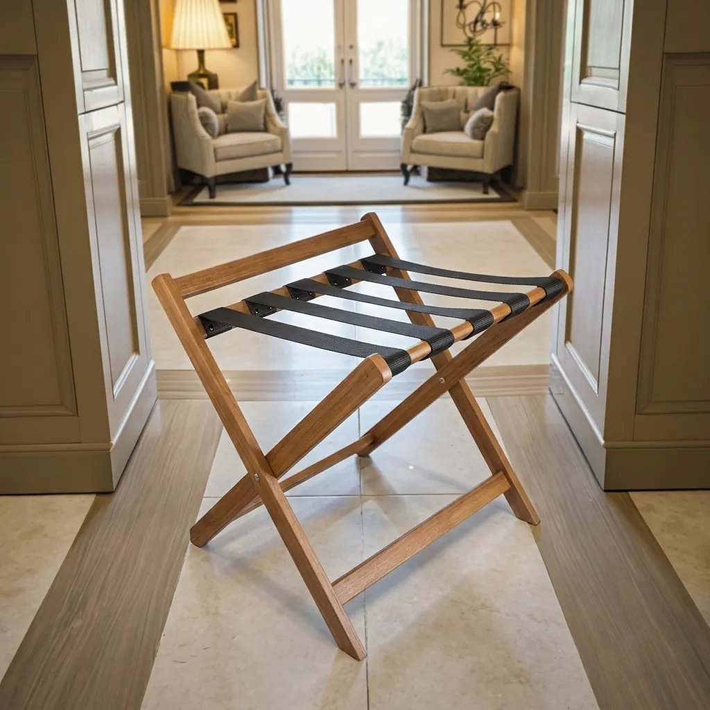 Wooden Luggage Rack With Backrest Mahogany — LGR-1047 (image 4)