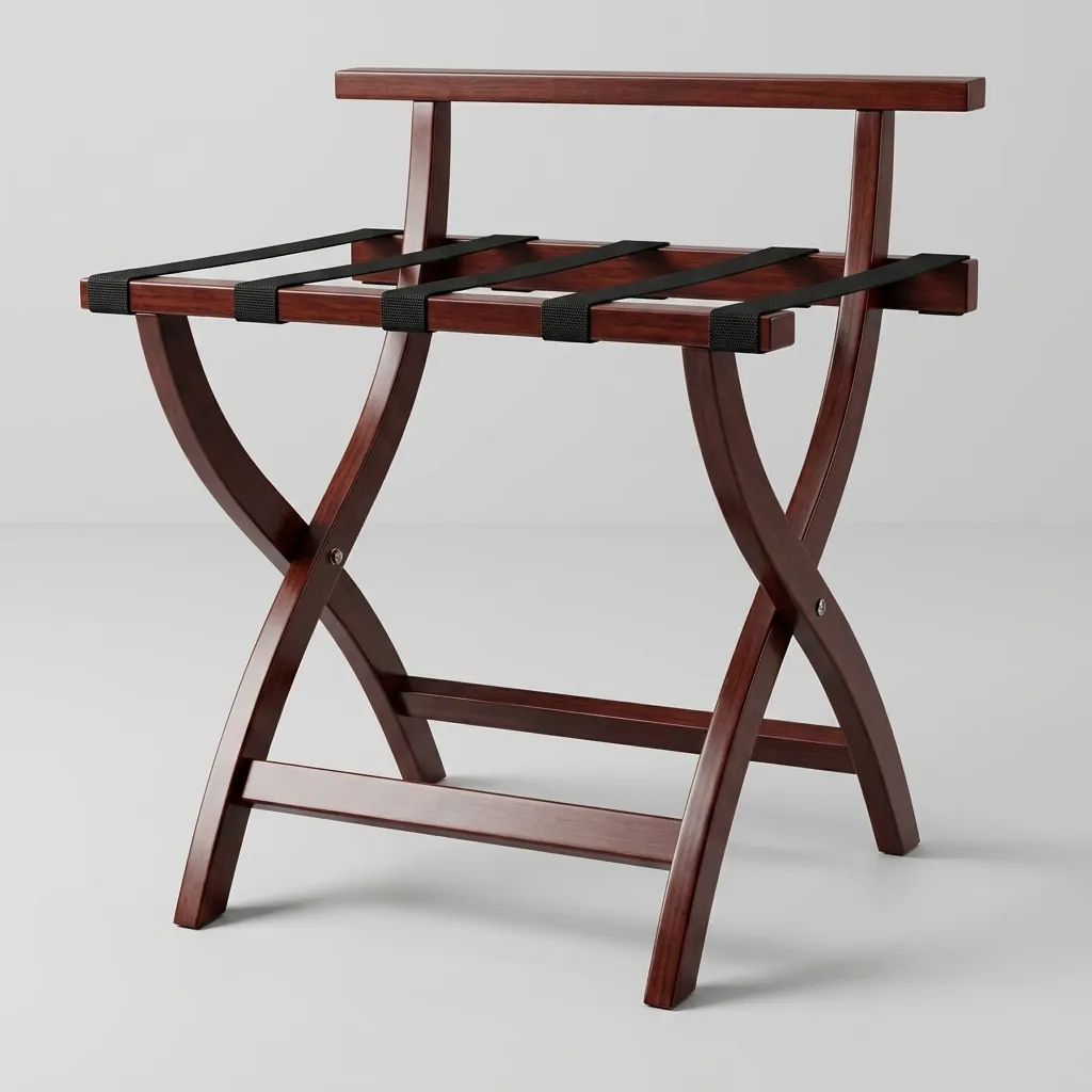 Rubber Wood Backrest Luggage Rack with 5 Straps — LGR-1049 (image 2)