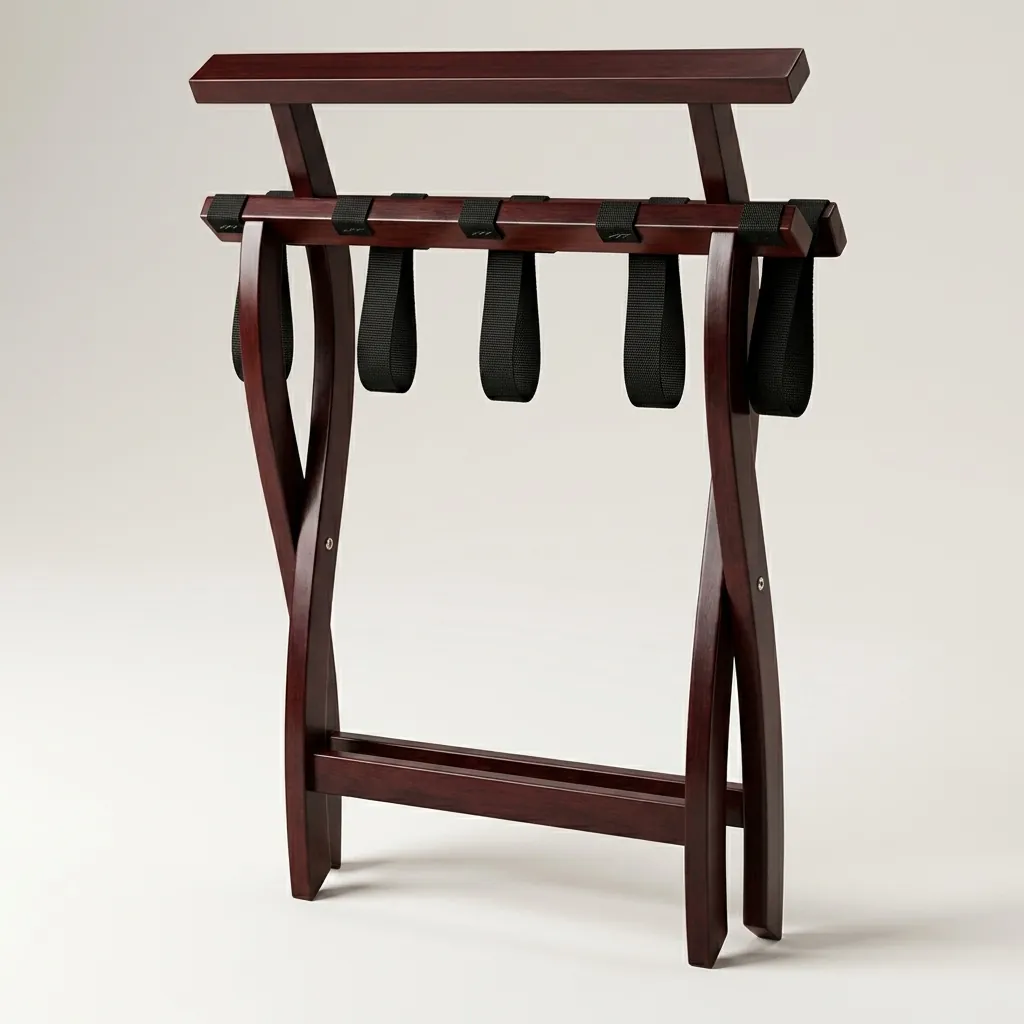 Rubber Wood Backrest Luggage Rack with 5 Straps — LGR-1049 (image 3)
