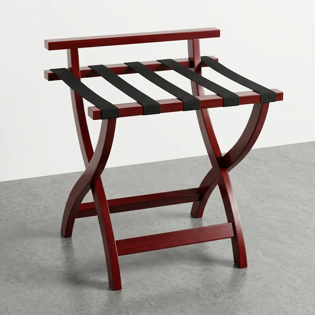 Rubber Wood Backrest Luggage Rack with 5 Straps — LGR-1049 (image 4)