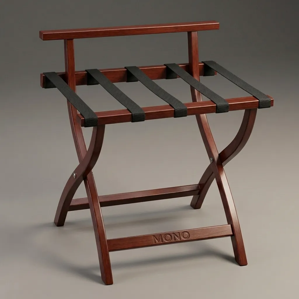 Rubber Wood Backrest Luggage Rack with 5 Straps — LGR-1049 (image 1)