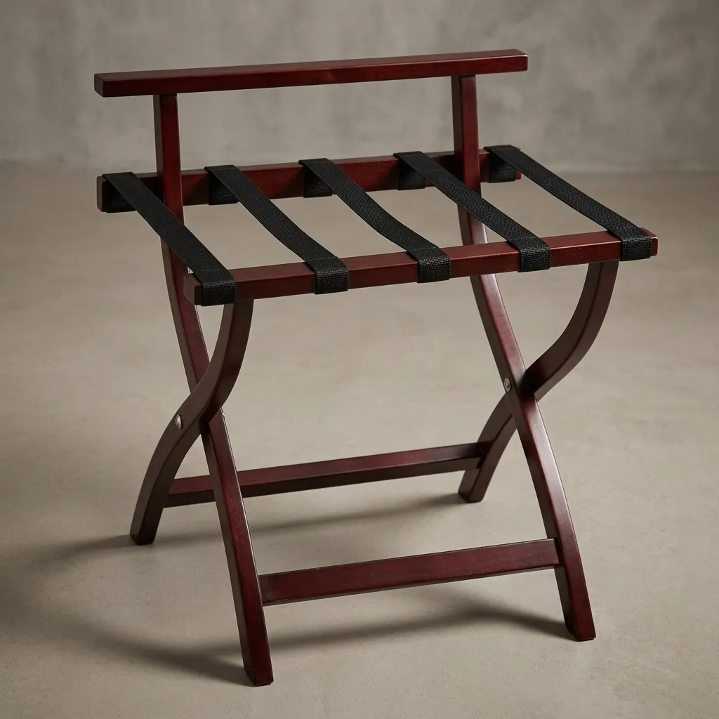 Rubber Wood Backrest Luggage Rack with 5 Straps — LGR-1049 (image 5)