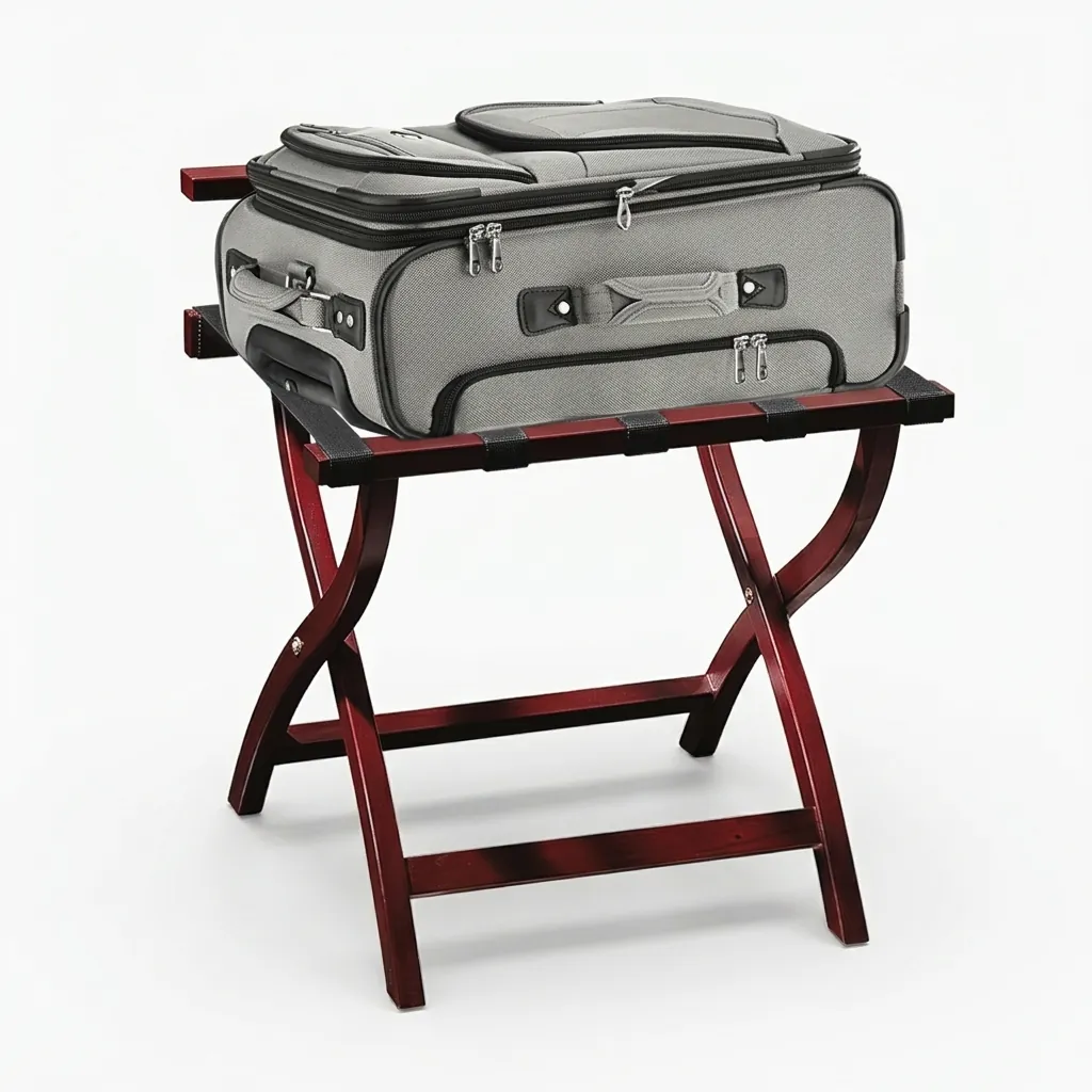Rubber Wood Backrest Luggage Rack with 5 Straps — LGR-1049 (image 6)