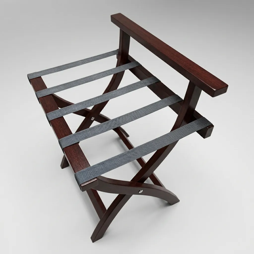 Rubber Wood Backrest Luggage Rack with 5 Straps — LGR-1049 (image 7)