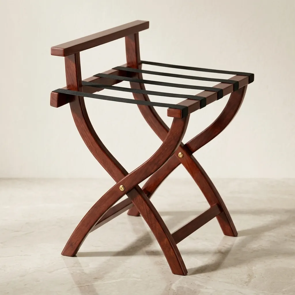 Rubber Wood Backrest Luggage Rack with 5 Straps — LGR-1049 (image 8)