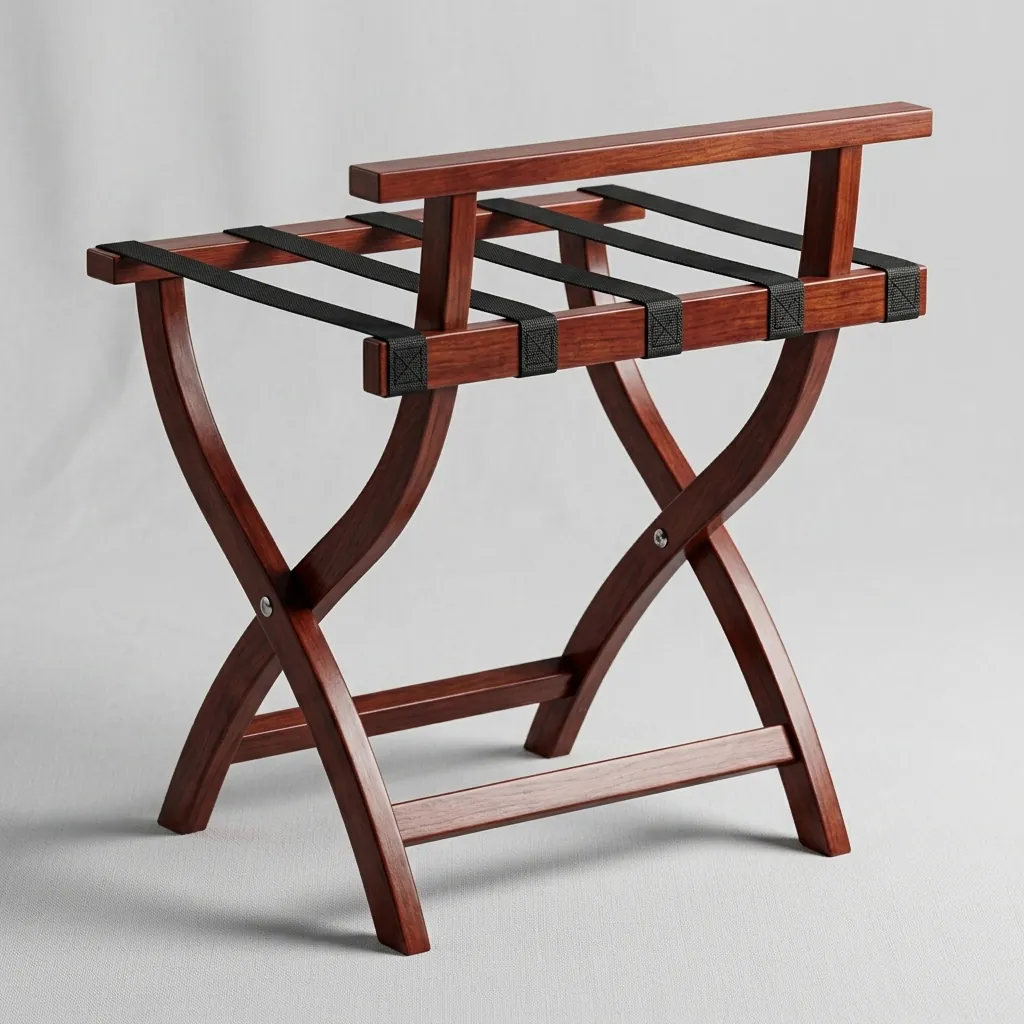 Rubber Wood Backrest Luggage Rack with 5 Straps — LGR-1049 (image 9)