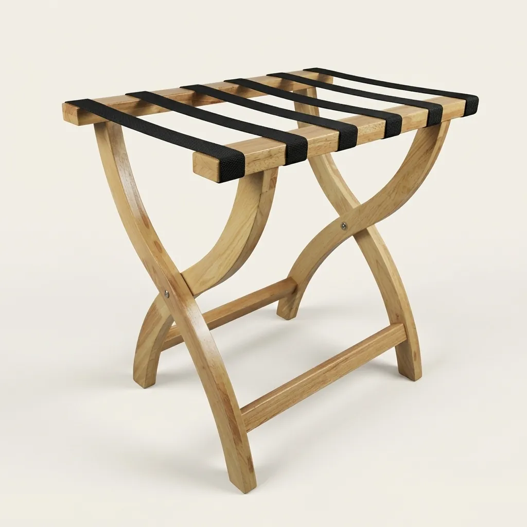 Beech Wood Luggage Rack with 6 Straps — LGR-1050 (image 2)
