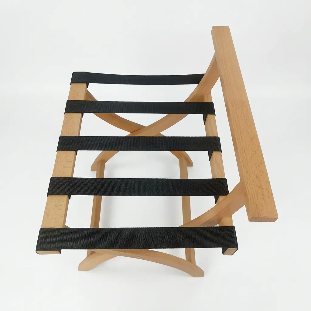 Beech Wood Backrest Luggage Rack with 5 Straps [1051] — LGR-1051 (image 2)