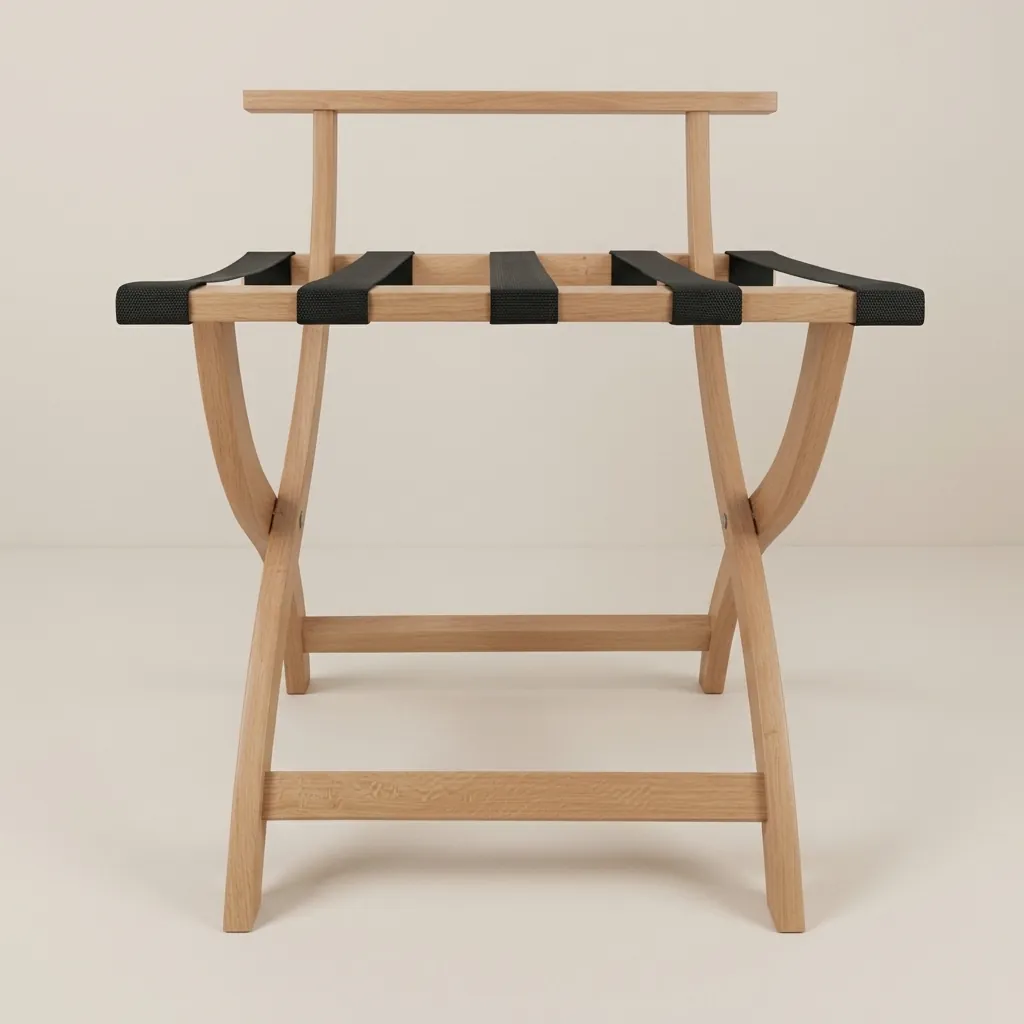 Beech Wood Backrest Luggage Rack with 5 Straps [1051] — LGR-1051 (image 4)