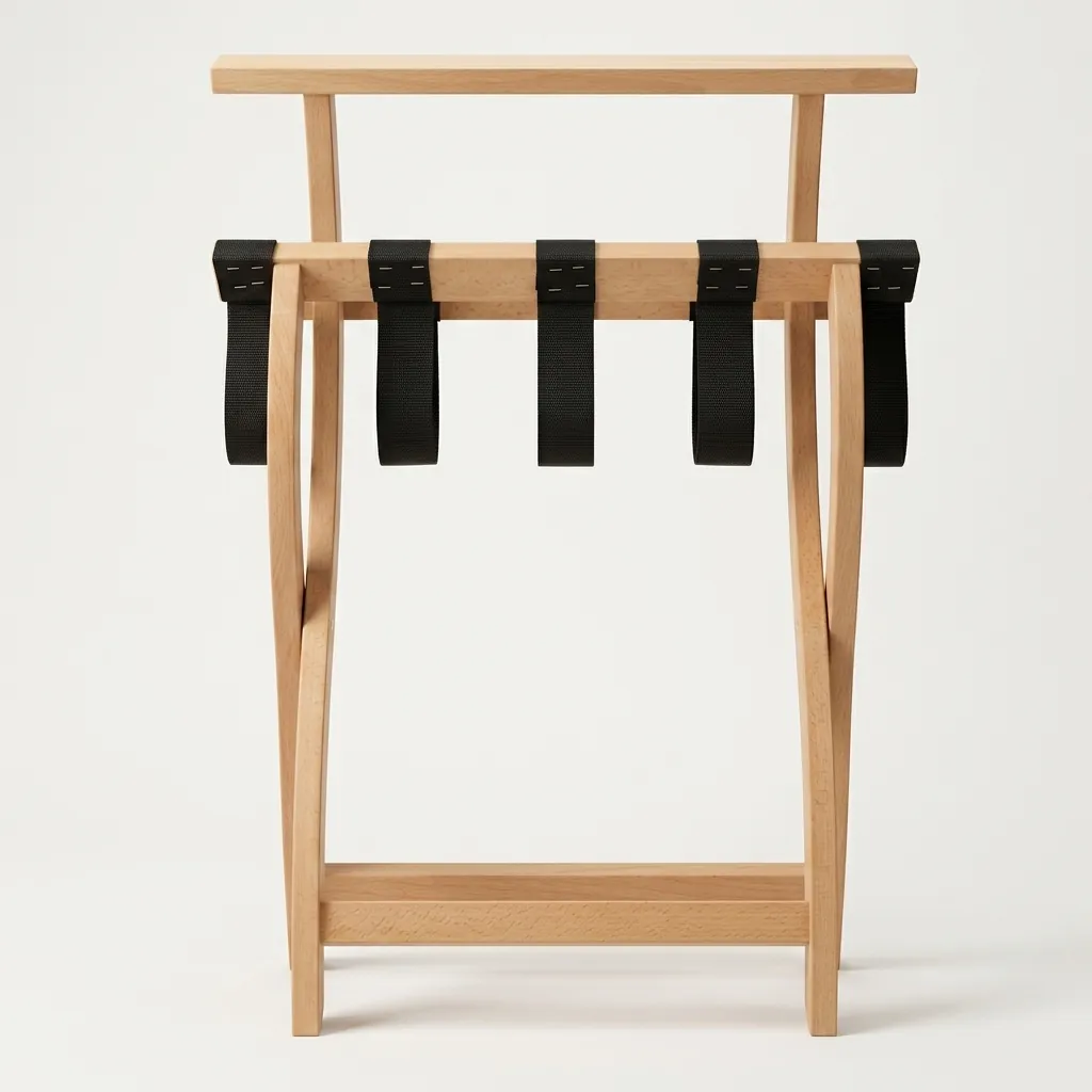 Beech Wood Backrest Luggage Rack with 5 Straps [1051] — LGR-1051 (image 5)