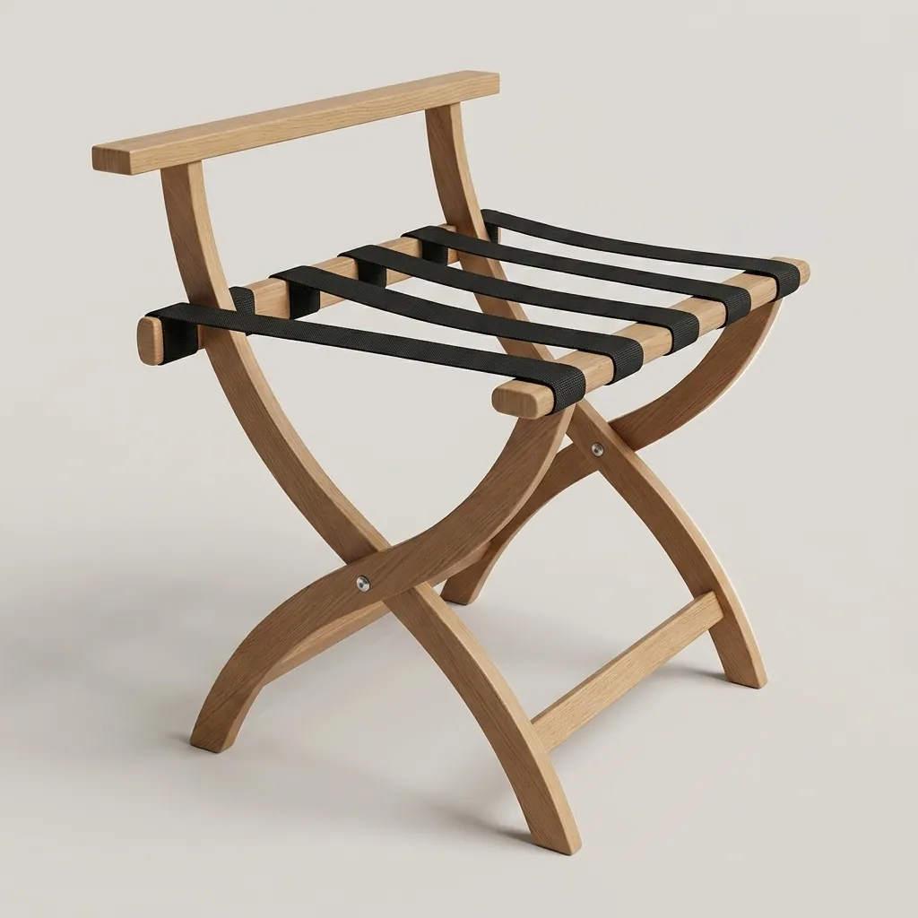 Beech Wood Backrest Luggage Rack with 5 Straps [1051] — LGR-1051 (image 6)