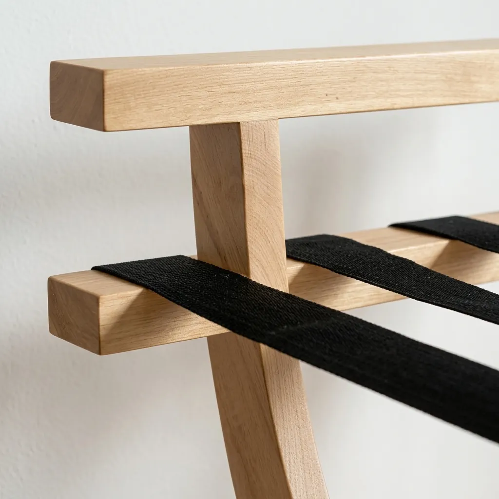 Beech Wood Backrest Luggage Rack with 5 Straps [1051] — LGR-1051 (image 7)