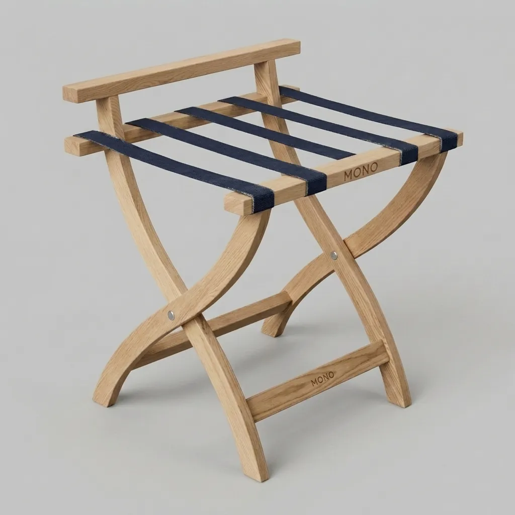 Beech Wood Backrest Luggage Rack with 5 Straps [1051] — LGR-1051 (image 1)