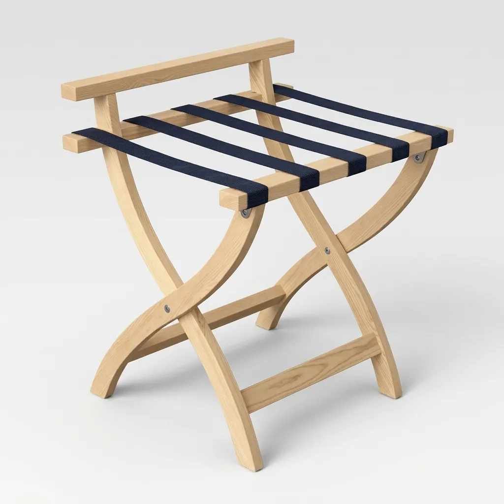 Beech Wood Backrest Luggage Rack with 5 Straps [1051] — LGR-1051 (image 8)