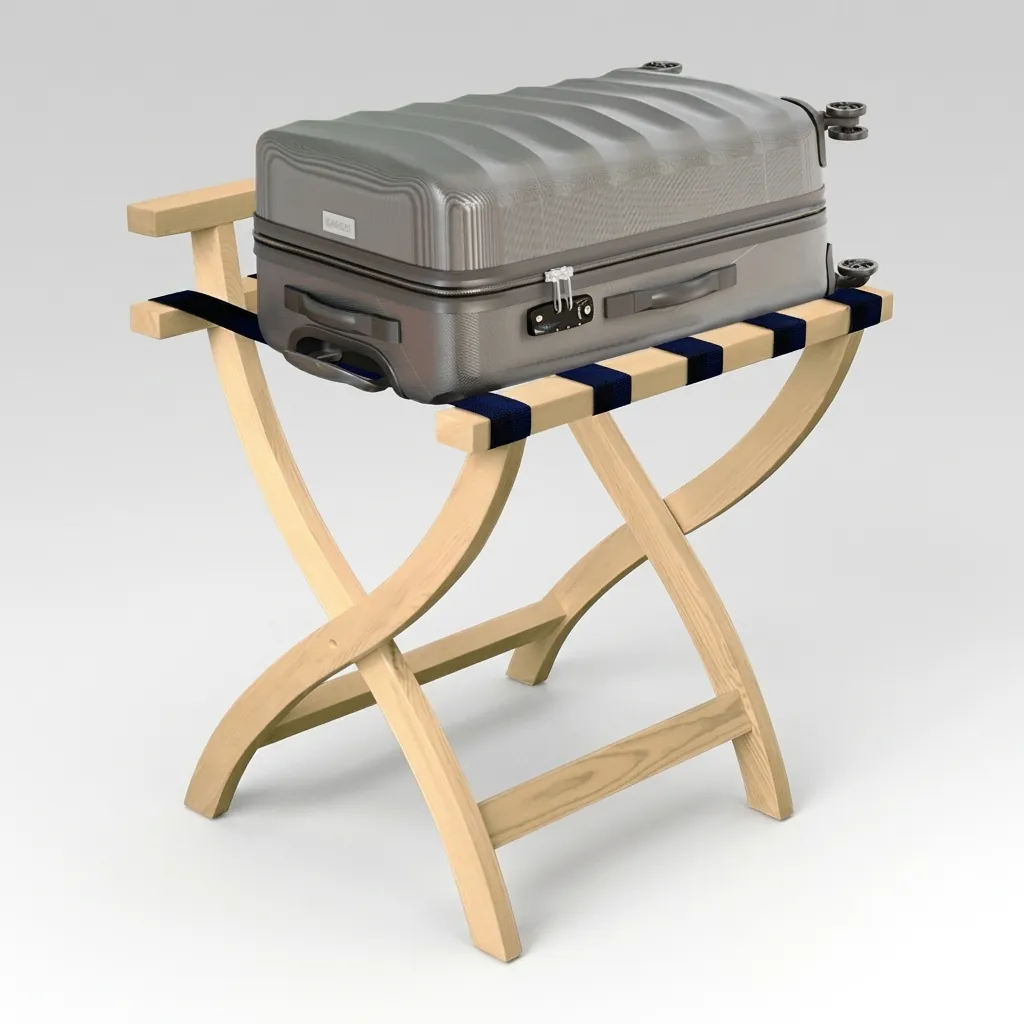 Beech Wood Backrest Luggage Rack with 5 Straps [1051] — LGR-1051 (image 9)