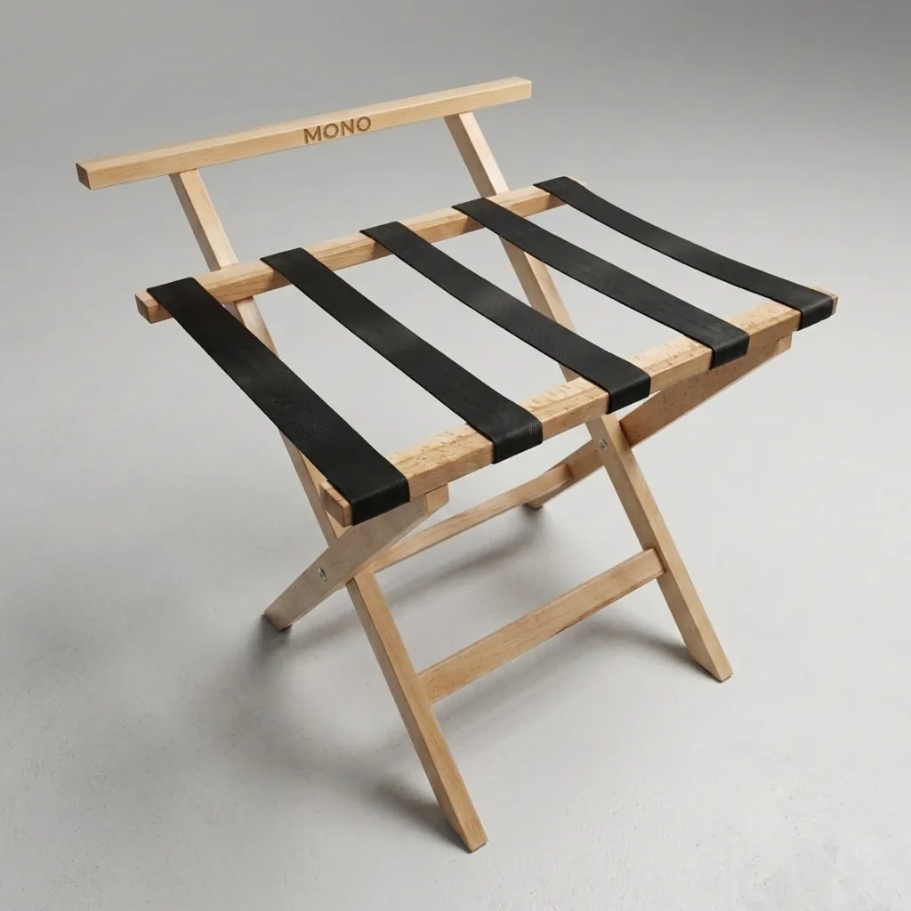 Beech Wood Backrest Luggage Rack with 5 Straps [1052] — LGR-1052 (image 1)