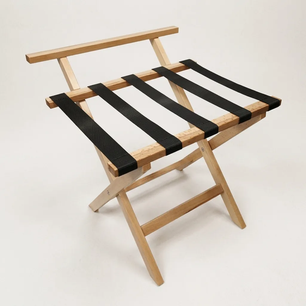 Beech Wood Backrest Luggage Rack with 5 Straps [1052] — LGR-1052 (image 2)