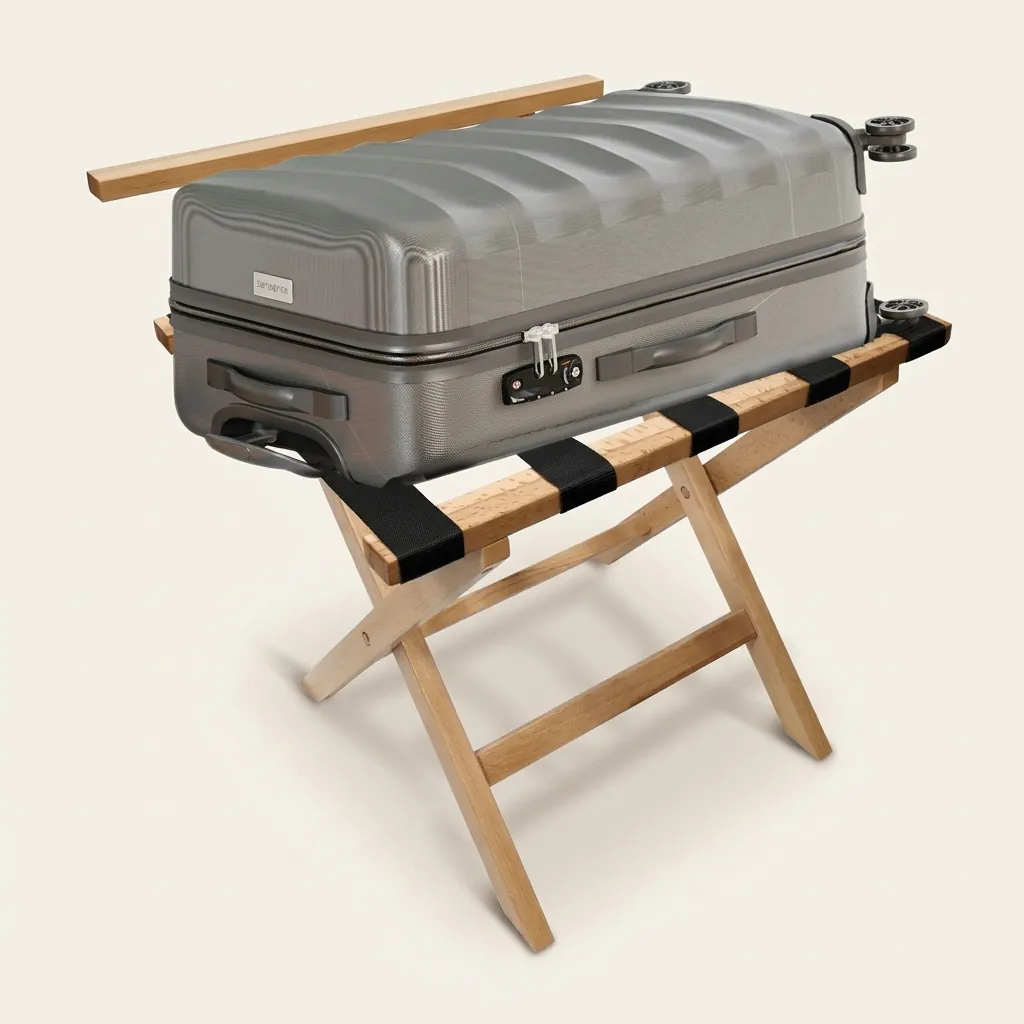 Beech Wood Backrest Luggage Rack with 5 Straps [1052] — LGR-1052 (image 3)