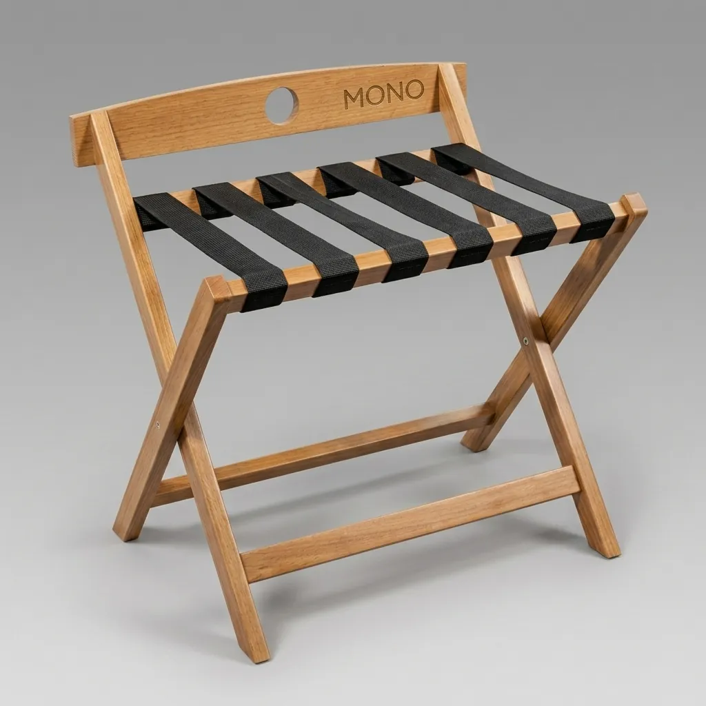 Rubber Wood Backrest Luggage Rack with 6 Straps — LGR-1053 (image 1)