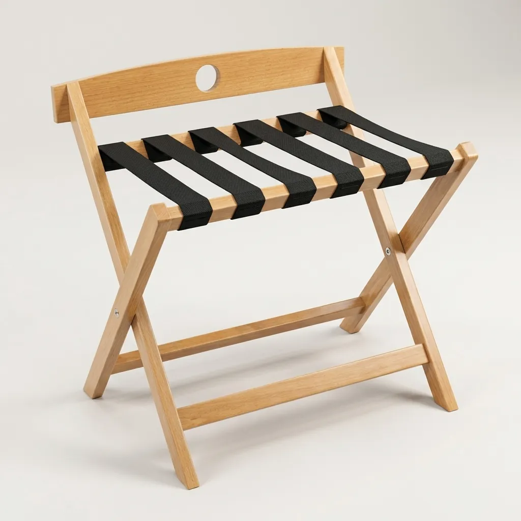 Rubber Wood Backrest Luggage Rack with 6 Straps — LGR-1053 (image 2)