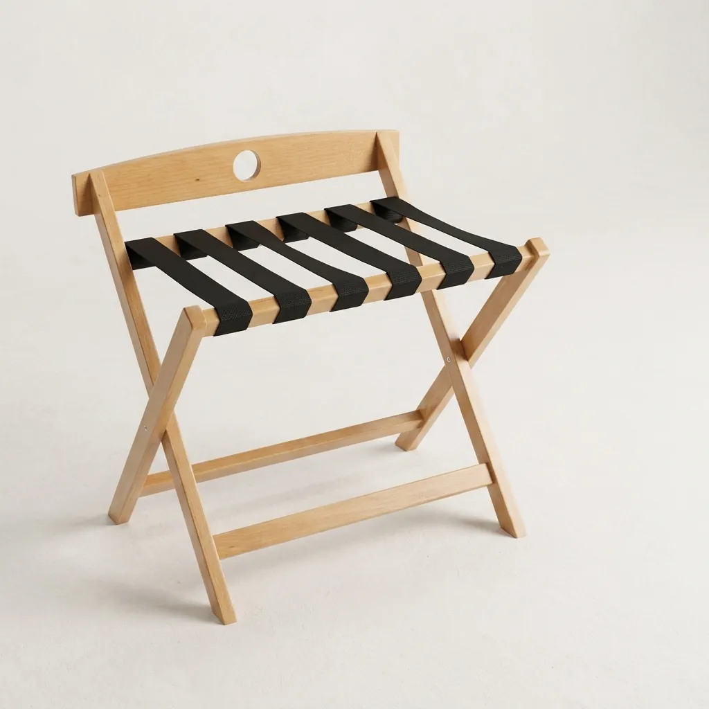 Rubber Wood Backrest Luggage Rack with 6 Straps — LGR-1053 (image 3)