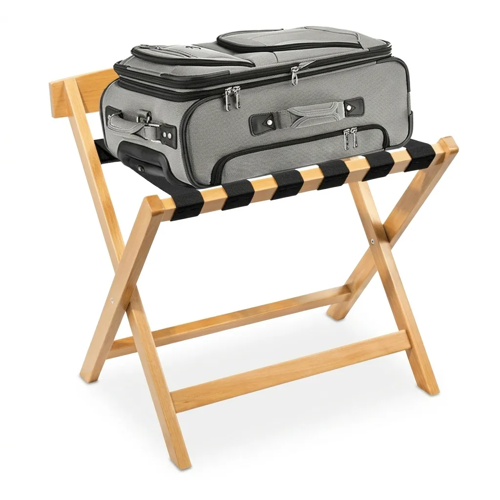 Rubber Wood Backrest Luggage Rack with 6 Straps — LGR-1053 (image 4)