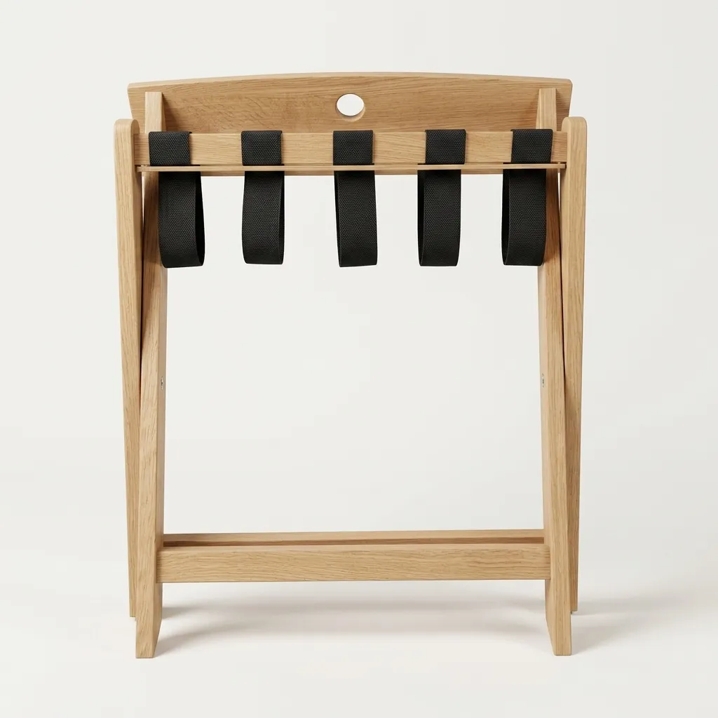 Rubber Wood Backrest Luggage Rack with 6 Straps — LGR-1053 (image 5)