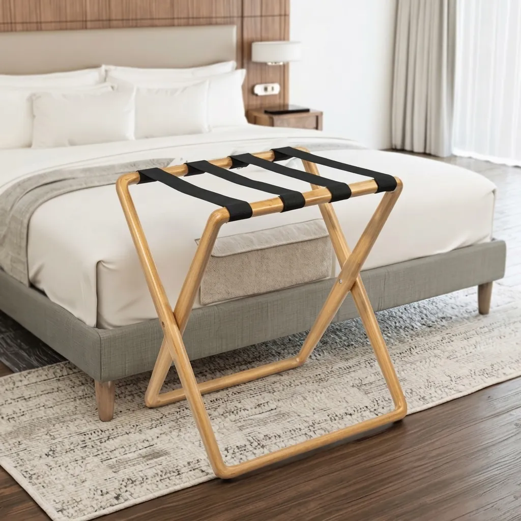 Rubber Wood Luggage Rack with 4 Straps [1054] — LGR-1054 (image 3)