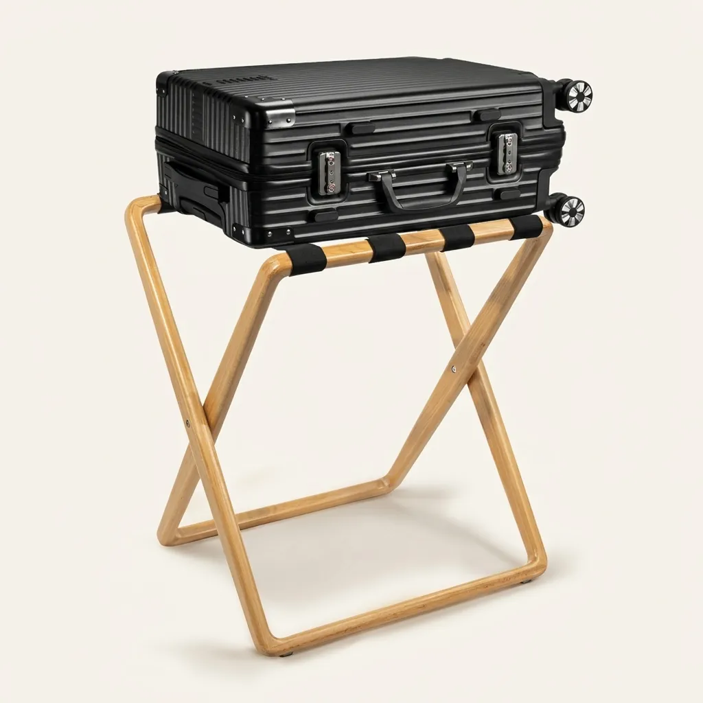 Rubber Wood Luggage Rack with 4 Straps [1054] — LGR-1054 (image 4)