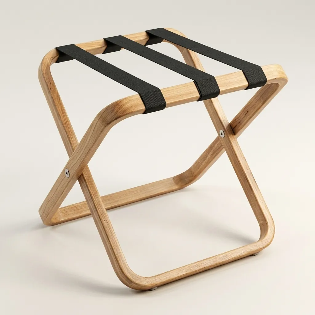 Rubber Wood Luggage Rack with 3 Straps — LGR-1055 (image 2)