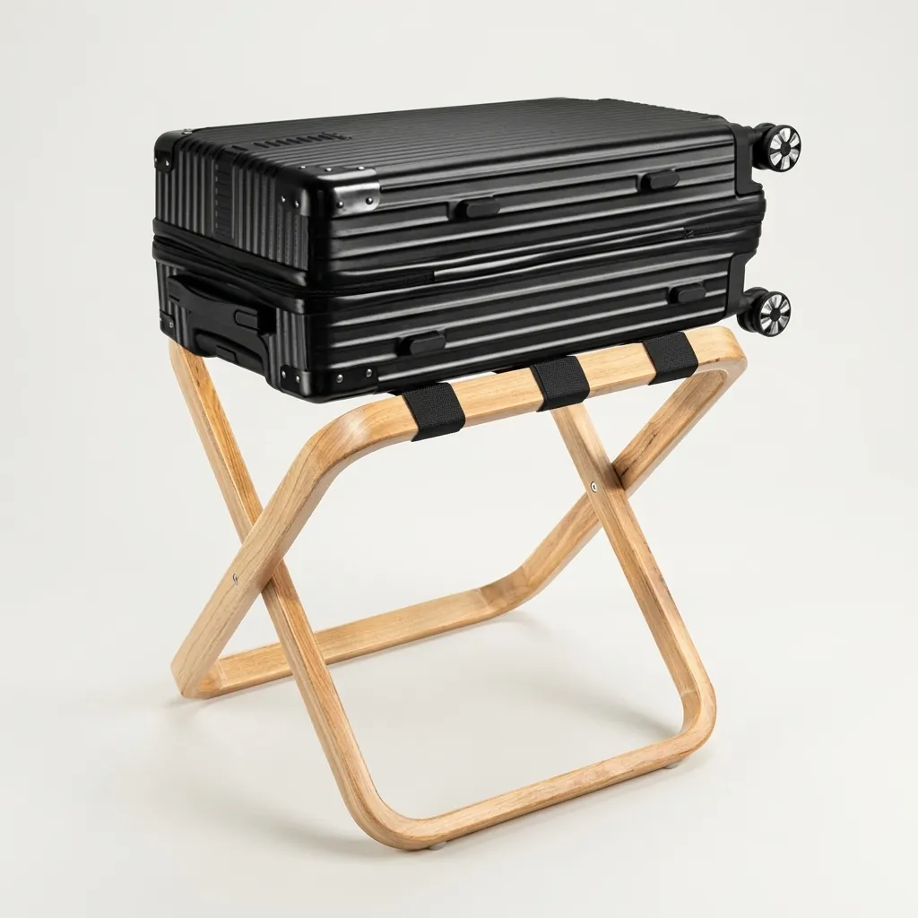 Rubber Wood Luggage Rack with 3 Straps — LGR-1055 (image 3)