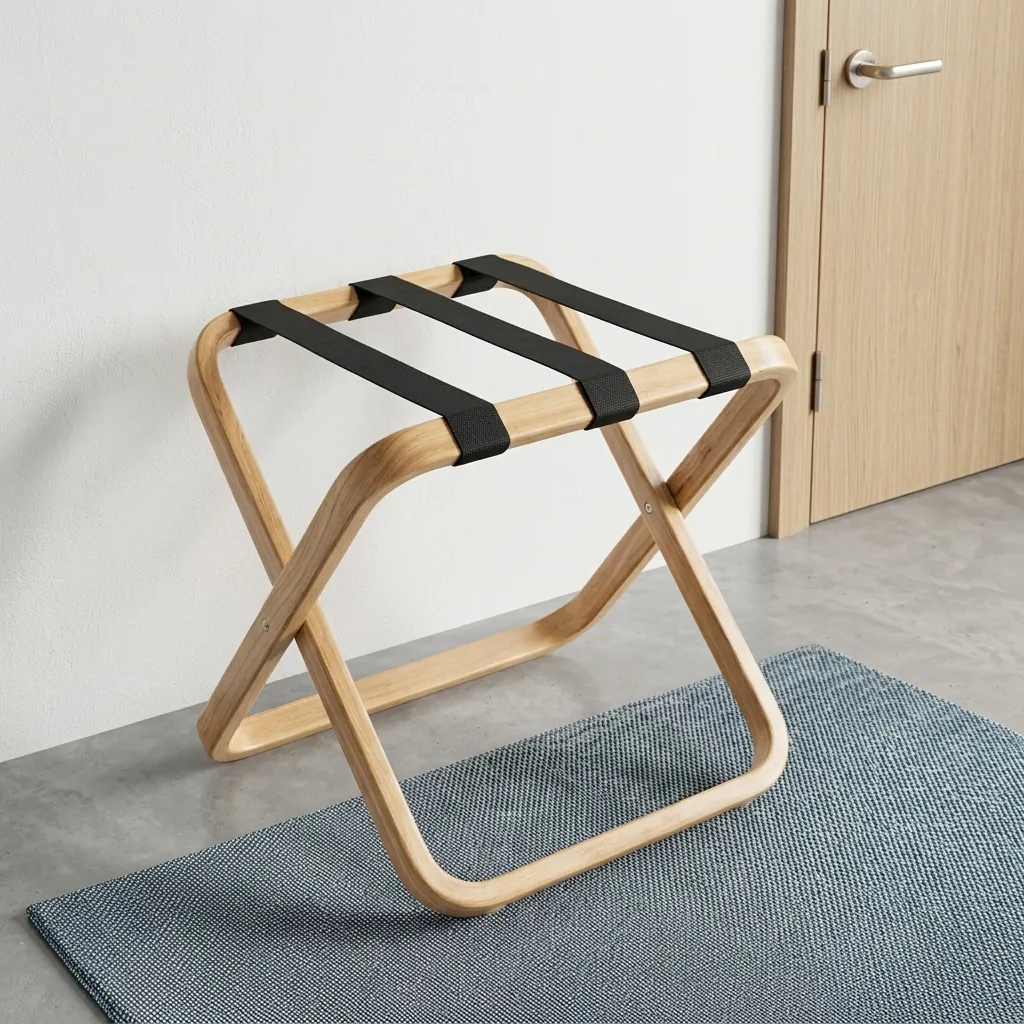 Rubber Wood Luggage Rack with 3 Straps — LGR-1055 (image 4)
