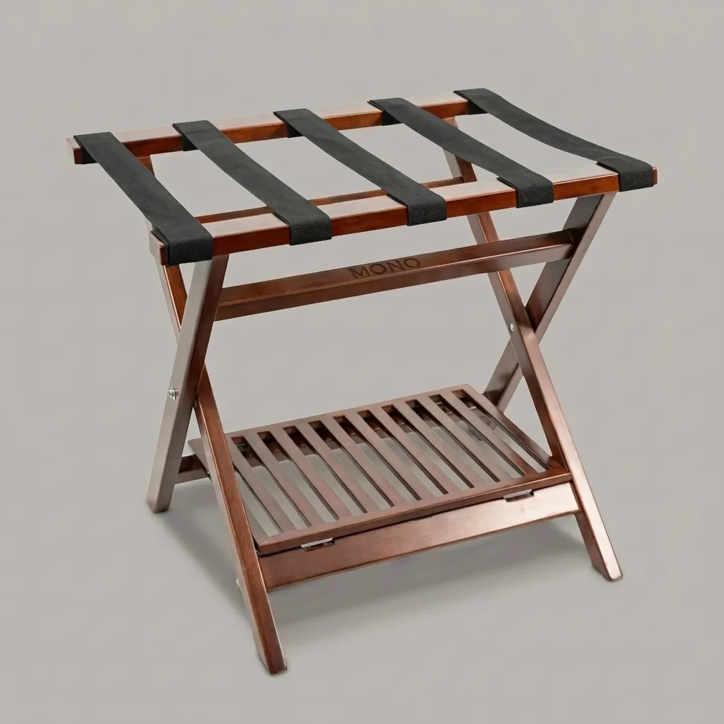 Foldable Wooden Luggage Rack With Shelf — LGR-1057 (image 1)