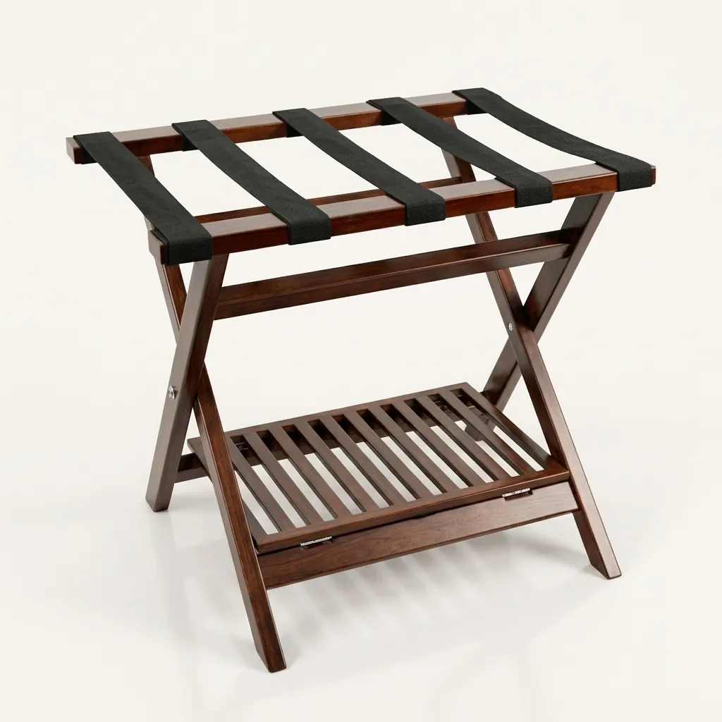 Foldable Wooden Luggage Rack With Shelf — LGR-1057 (image 3)