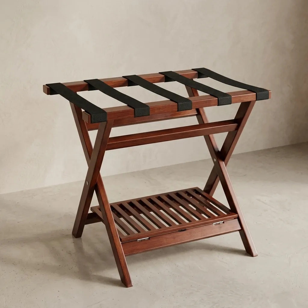 Foldable Wooden Luggage Rack With Shelf — LGR-1057 (image 4)