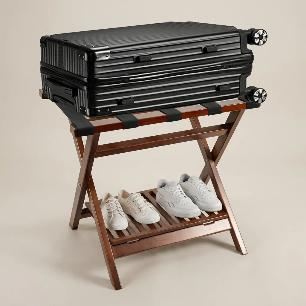 Foldable Wooden Luggage Rack With Shelf — LGR-1057 (image 5)
