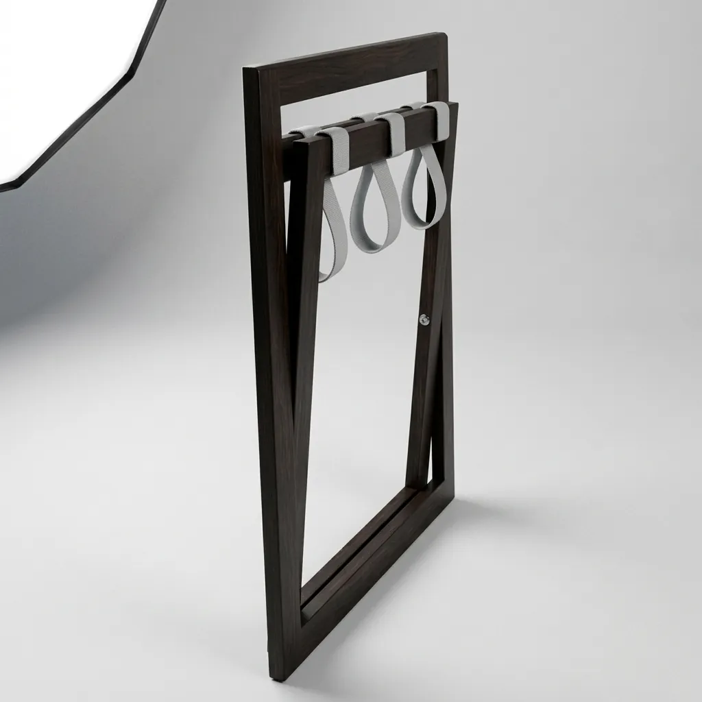 Rubber Wood Backrest Luggage Rack with Nylon Straps — LGR-1060 (image 3)