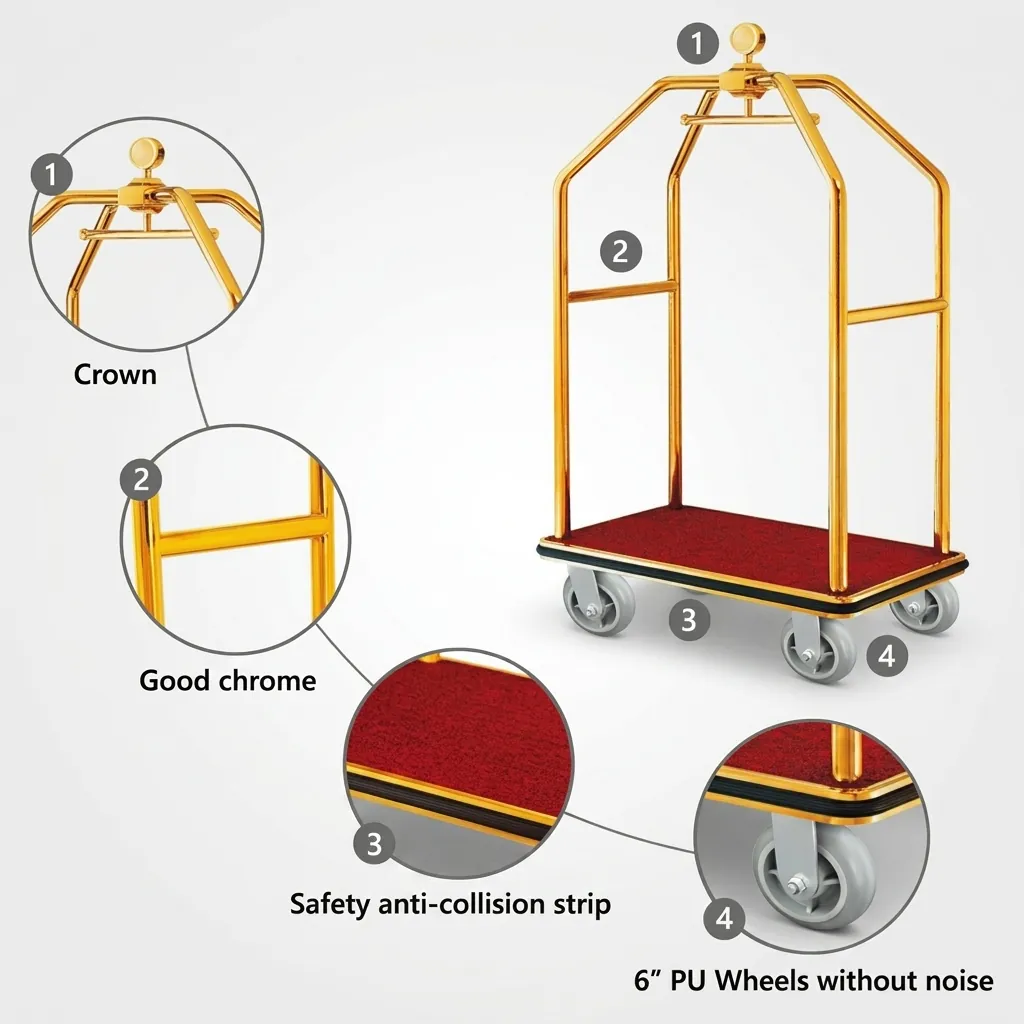 Stainless Steel Bellboy Luggage Trolley with 200kg Load [1025] — LGT-1025 (image 5)