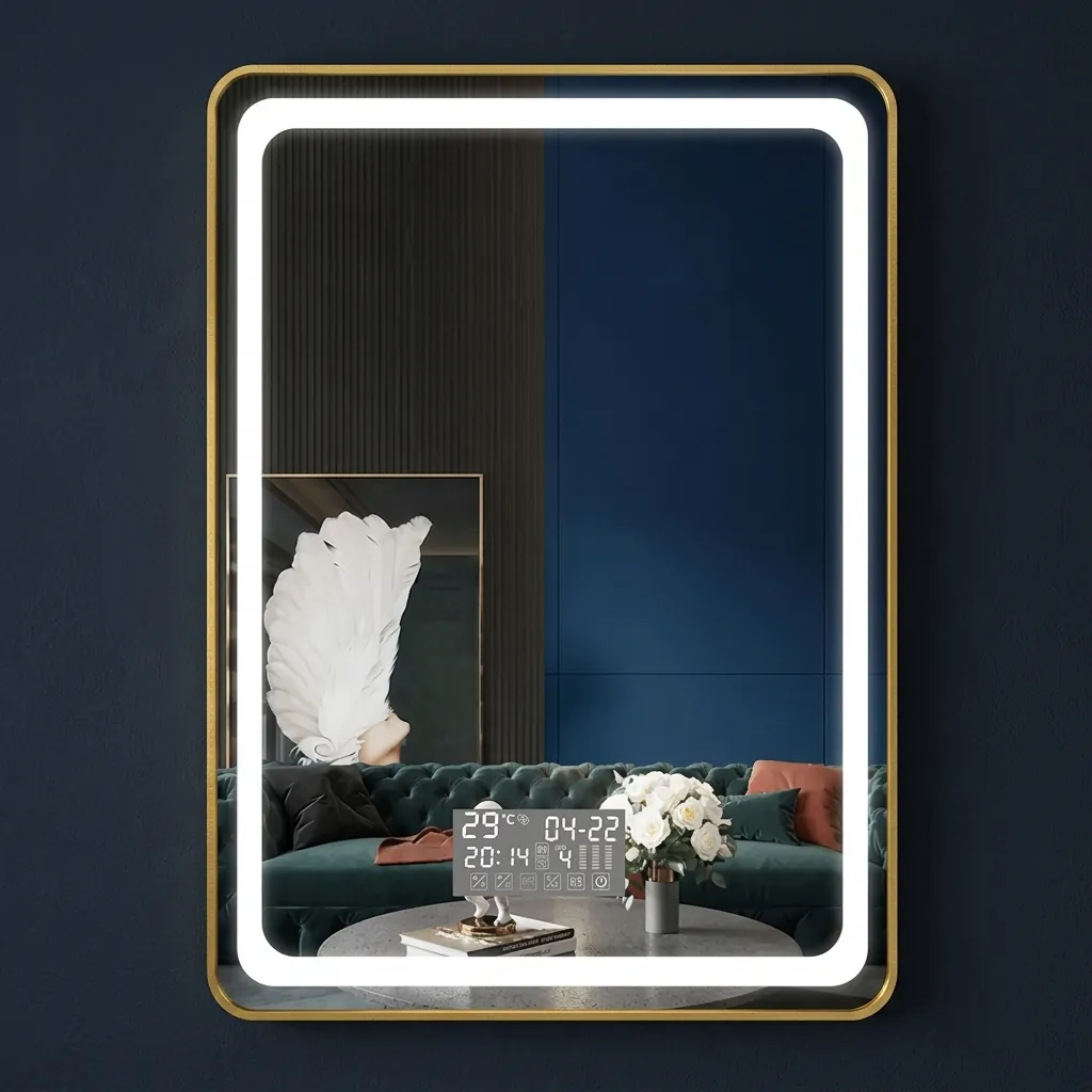 Round-Rect Framed Front-Lit Mirror with Digital Clock — LHM-1024 (image 2)