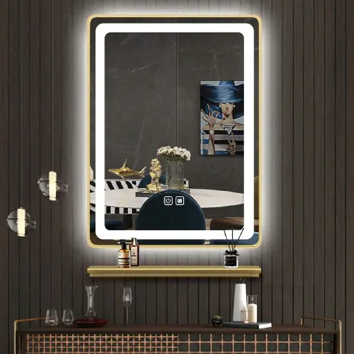 Rounded Rectangle Framed LED Front-Light Mirror with Touch Dimmer [1025]