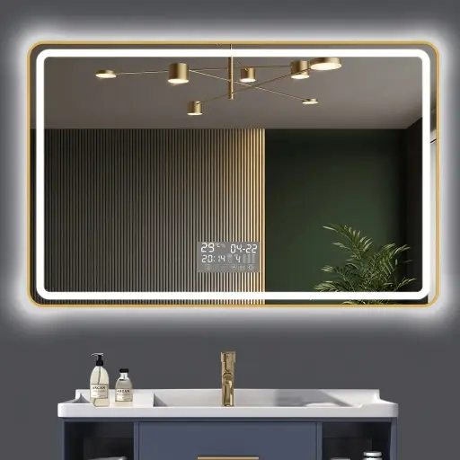 Rectangle Framed LED Front-Light Mirror with Digital Clock