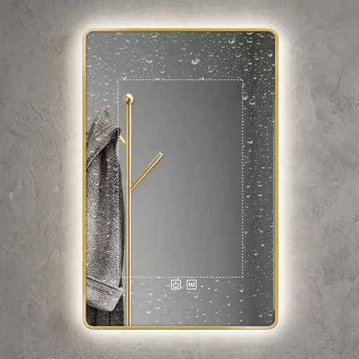 Rounded Rectangle Framed LED Backlit Mirror with Touch Dimmer
