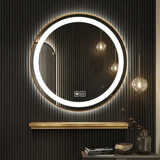 Round Framed LED Front-Light Mirror with Touch Dimmer