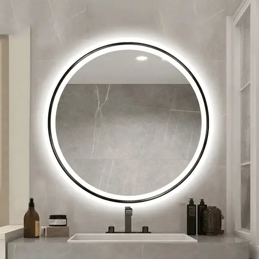 Round Framed LED Backlit Mirror with Touch Dimmer