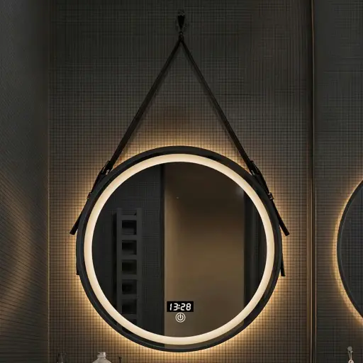 Round Framed LED Front-Light Mirror with Digital Clock
