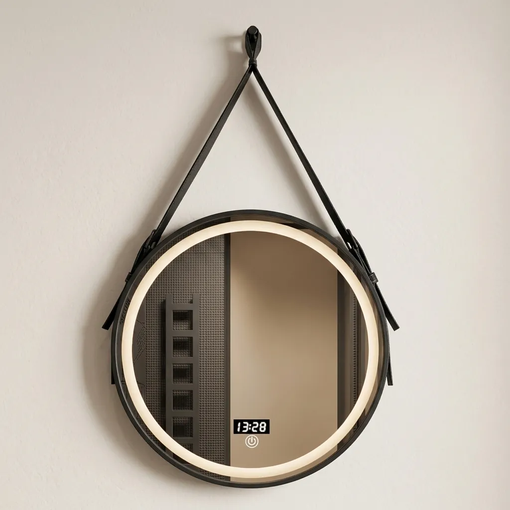 Round Framed LED Front-Light Mirror with Digital Clock — LHM-1032 (image 2)