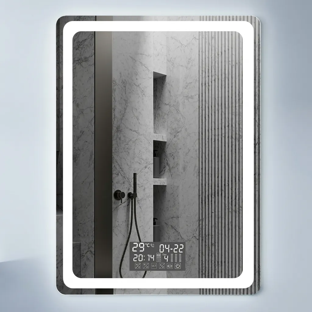 Round-Rect Frameless Front-Lit Mirror with Digital Clock — LHM-1033 (image 2)