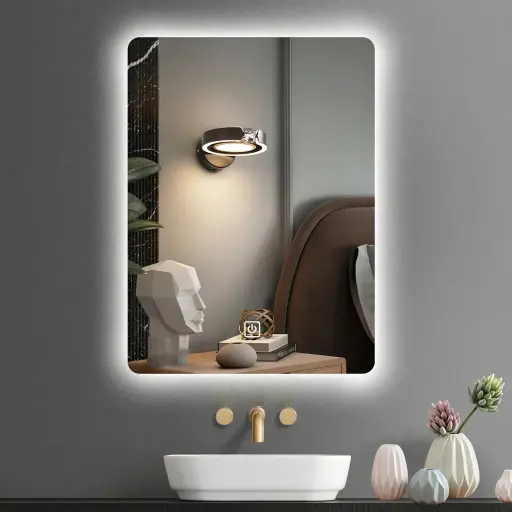 Rounded Rectangle Frameless LED Backlit Mirror with Touch Dimmer