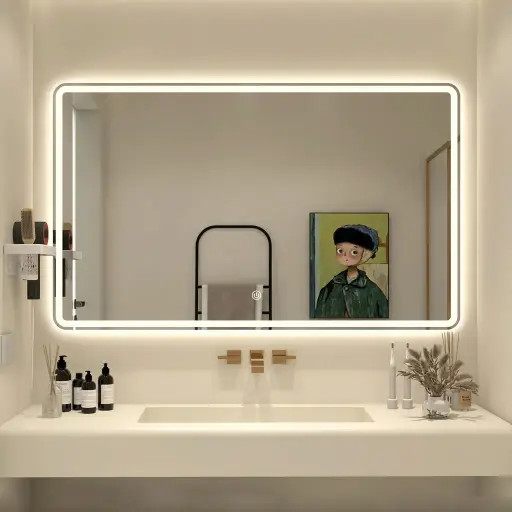 Round-Rect Frameless Front-Lit Mirror with Touch Dimmer [1035]