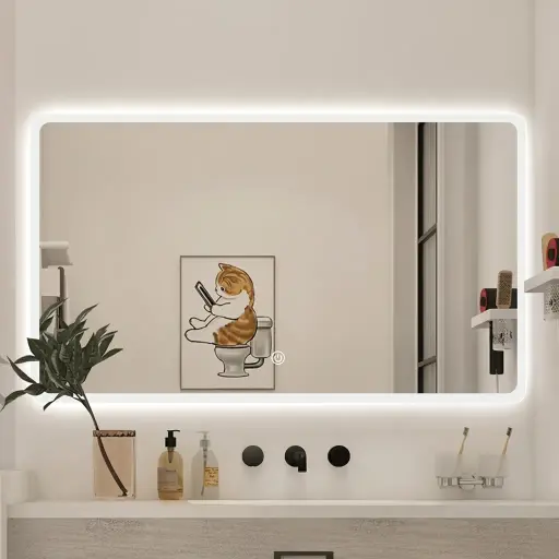Round-Rect Frameless Front-Lit Mirror with Touch Dimmer [1036]